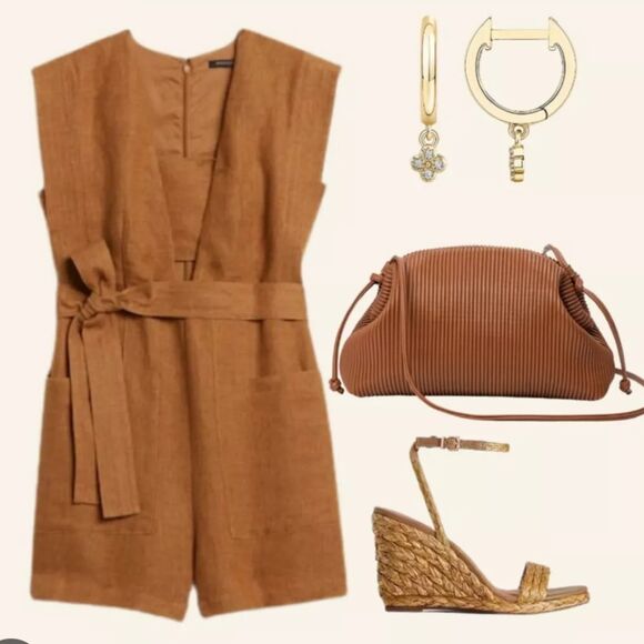 NWT 💯 %linen Banana Republic 2pcs Romper Set Size 6 - Picture 5 of 13